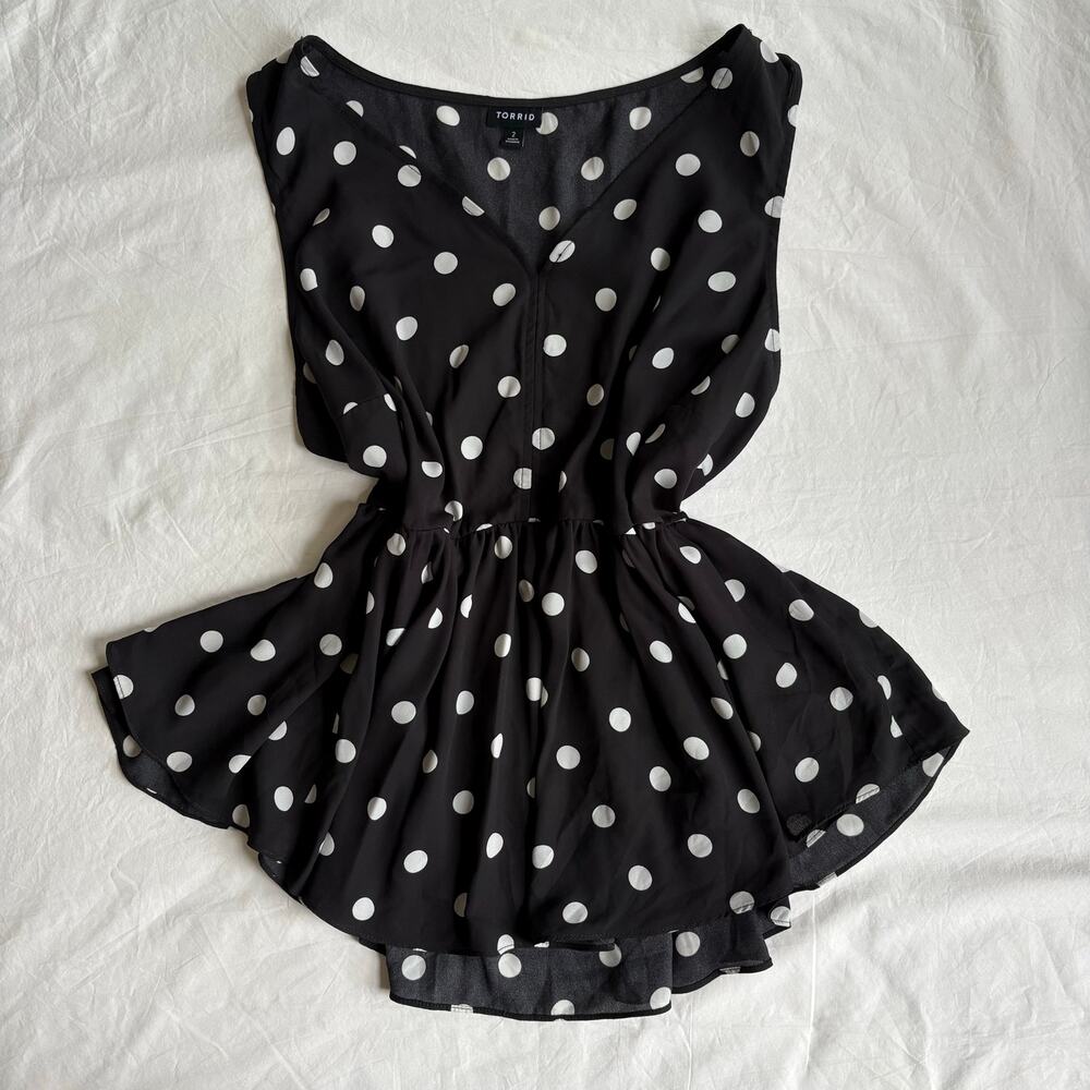 Torrid Polka Dot Mesh Peplum Blouse - Size 2